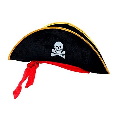 Chapéu Pirata em Veludo com Faixa Vermelha