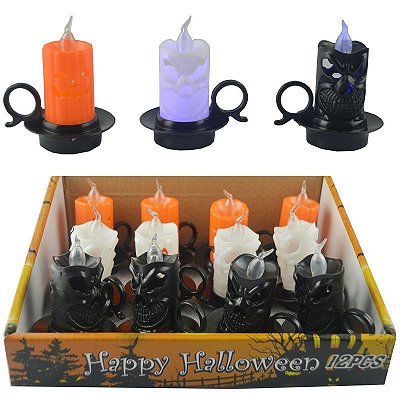 Mini Vela Decorativa Halloween Led Piscante Colorido - 7cm