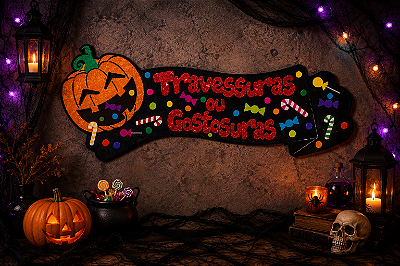 Painel de EVA Glitter Travessuras ou Gostosuras Halloween Horripilante 1 Metro x 38cm - 1 Unidade
