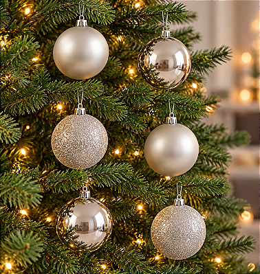 Bola de Natal Sortidas Prata 8cm – Kit 6 Unidades