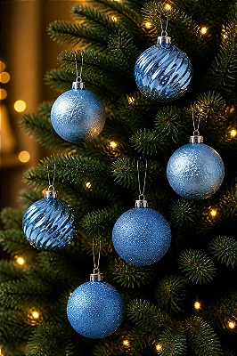 Bolas de Natal Texturizadas Ondas Azul Claro 8cm - 6 Unidades