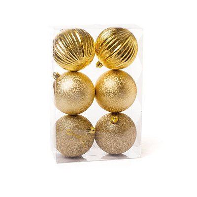 Bola Glitter Texturizada Listras Ouro 10 cm - 6 un