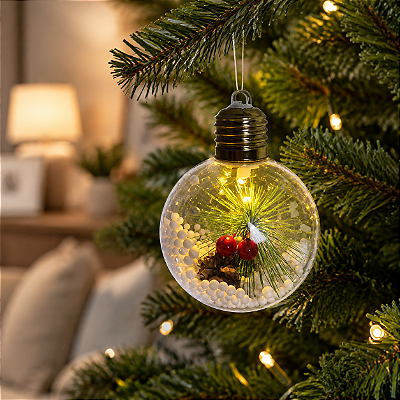Enfeite Bola de Natal Decorativa com Led - 8 cm