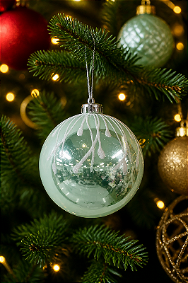 Bola Decorada Verde Menta 8cm – Enfeite Natalino para Árvore