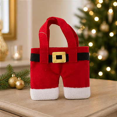 Ornamento Mini Sacola Calça Papail Noel / Natal - 20x14cm