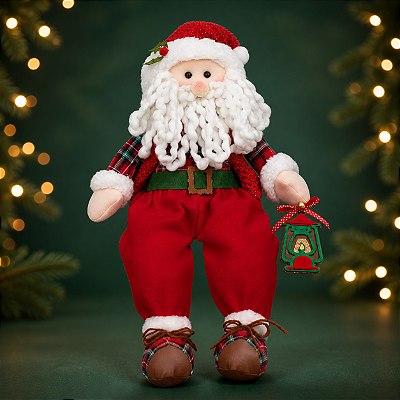 Papai Noel Sentado Segurando Lanterna 58cm