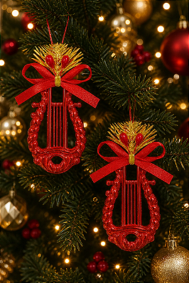 Ornamento Harpa Vermelha – Kit com 2 Unidades