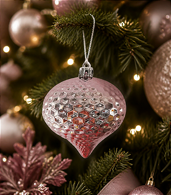 Ornamento Cebola Brilhante Jateado Rosé 8cm – Enfeite Decorativo de Natal