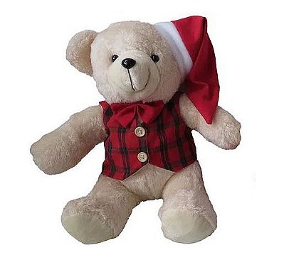 Urso com Colete Xadrez 30cm