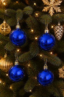 Bolas de Natal Azul Lisa 6cm - 4 Unidades