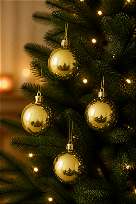 Bola Lisa Dourada 6cm – Kit com 4 Unidades para Decoração de Natal