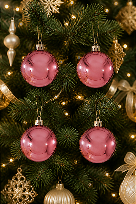 Bolas de Natal Rosa Lisa 6cm - 4 Unidades