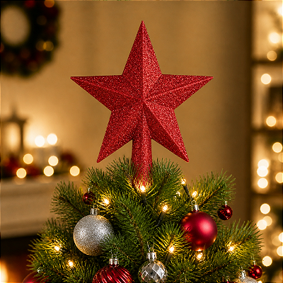 Ponteira Estrela Vermelha 15cm – Topo de Árvore de Natal