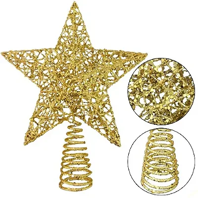 Ponteira Estrela Tridimensional 15 cm – Topo de Árvore Natalina com Brilho