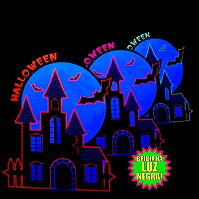 Placas Decorativas de Mesa Halloween Castelo Estampado Neon 22cm - 6 Unidades