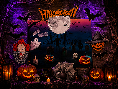 Kit Decorativo Cartonado Halloween - 1 Folha Poster e 1 Folha com Várias Peças Destacáveis