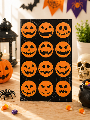 Cartela de Adesivo Halloween Abóbora – 24 Unidades