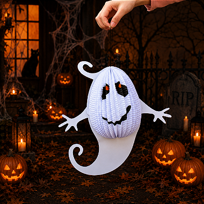 Enfeite Fantasma Papel Sanfona Halloween 30cm