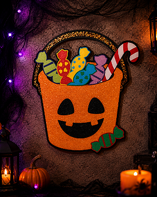 Painel de EVA Glitter Abóbora Balde Halloween Horripilante 45x42cm