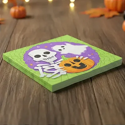 Guardanapo Papel Decorado Halloween Abobóras e Fantasmas 33cm x 33cm - 20 Unidades