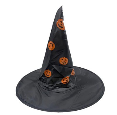 Chapéu de Bruxa Preto com Abóbora Halloween