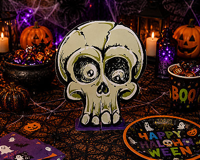 Display de Mesa Decorativo em MDF - Caveira Halloween - 22cm x 18 cm - 1 Unidade