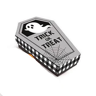 Caixa Em Formato Caixão Fantasma Para Lembrancinha Halloween - 15cmx10cmx3cm - 1 Unidade