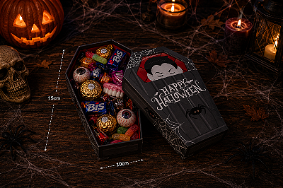 Caixa Em Formato Caixão Drácula Halloween - 15cmx10cm