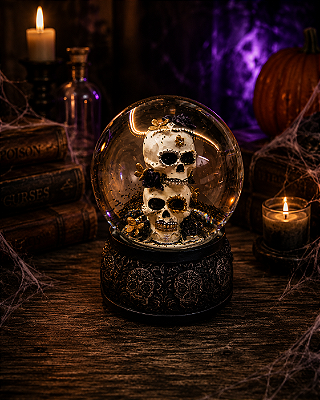 Globo de Água com Efeito Neve e Led Decorativo Caveiras Mexicanas Halloween - 120mm