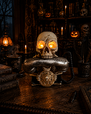 Caveira Decorativa Telefone com Luz Olhos Halloween - 22cm