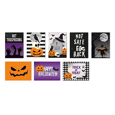 Cartaz Decorativo Scary Night Halloween 25cm x 35cm - 8 Unidades