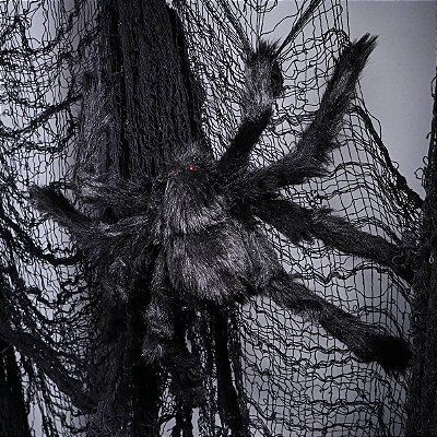 Aranha Peluda Realista 30cm Preta Decoração Halloween