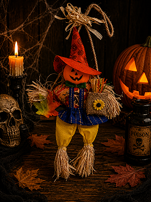 Enfeite Espantalho no Balanço Decoração Suspensa Halloween - 32cm