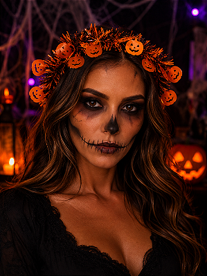 Coroa Led Halloween 18cm - Cores Sortidas (Preto/Branco ou Laranja) - 1 Unidade