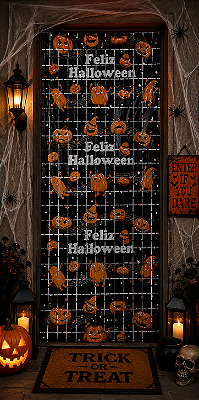 Cortina Metalizado Shimmer Halloween Preta e Laranja - 2 Alt. x 1 Larg. Metros