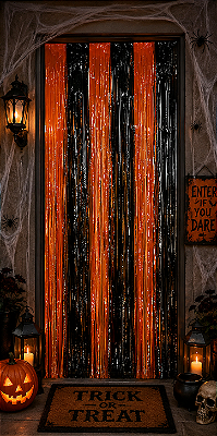 Cortina Metalizada Halloween Preta e Laranja – 1x2 Metros