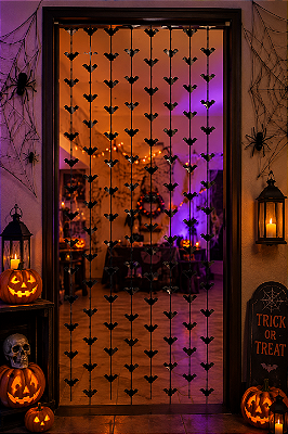 Cortina Metalizado Halloween Morcegos - 2 m de Altura x 1 m de Largura