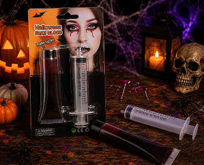 Kit Sangue Falso Com Seringa Halloween 28ml