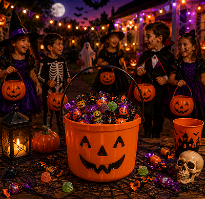 Balde Abóbora Halloween Dia Das Bruxas 18cm Altura com Alça