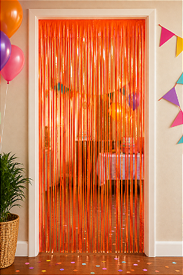 Cortina Decorativa Metalizada - Cor Laranja - 1x2 Metros