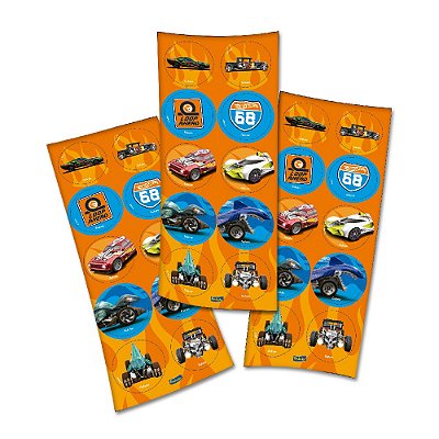 Adesivo Redondo Festa Hot Wheels - 3 Cartelas Com 10 Adesivos Cada (30 Unidades)