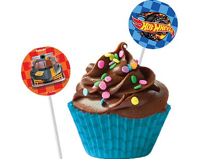 Bandeirinha para Docinhos Festa Hot Wheels 9cm - 8 Unidades