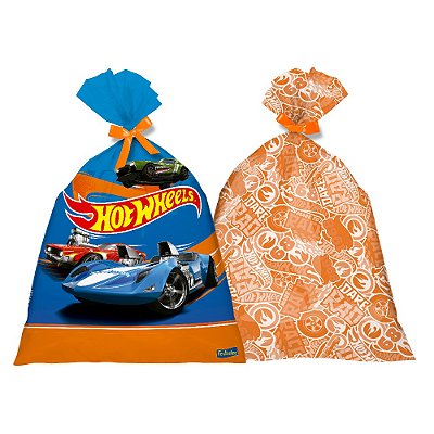 Sacola Plástica Festa Hot Wheels 27cm x 14cm - 8 Unidades