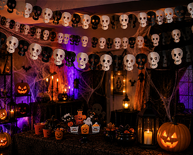 Guirlanda de Papel Caveira Halloween - 2 Metros
