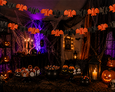 Guirlanda de Papel Morcego Halloween - 2 Metros