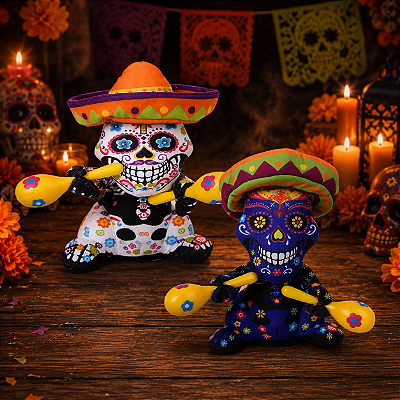 Boneco Caveira Mexicana Musical - Canta e Dança a Música "La Bamba" - 1 Unidade