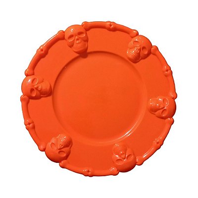 Bandeja Redonda para Decoração de Halloween com Caveiras - 36 Centímetros de Diâmetro