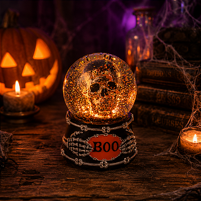 Caveira Globo de Água a Corda Halloween - 18cm