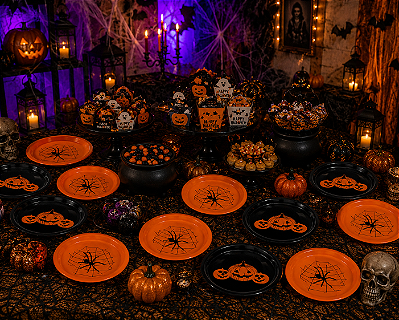 Prato Plástico Redondo Halloween – 24cm - Laranja ou Preto – 1 Unidade