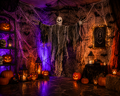 Teia de Aranha Grande com Cadáver Preso Halloween - 1,83 Metro